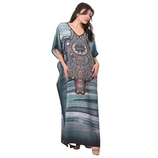 KAFTAN VESTIDO longa BIXUGRILLO estampada Ondas verdes