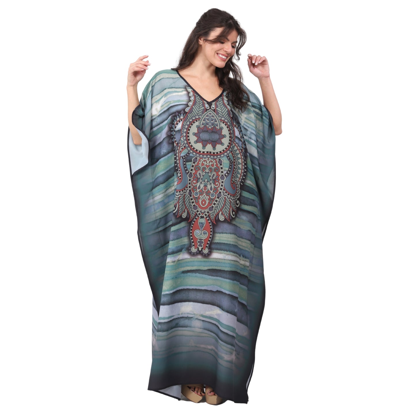 KAFTAN VESTIDO longa BIXUGRILLO estampada Ondas verdes