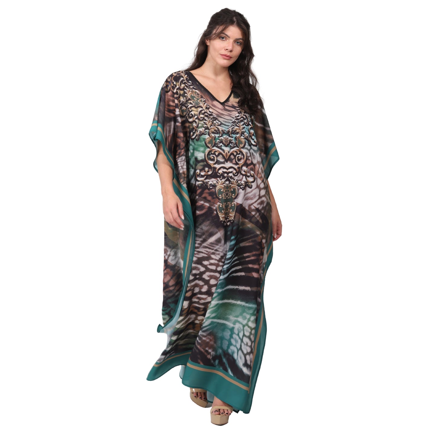 KAFTAN VESTIDO longa BIXUGRILLO estampada Animal green