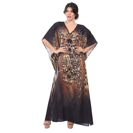 KAFTAN VESTIDO longa BIXUGRILLO estampada Animal colar