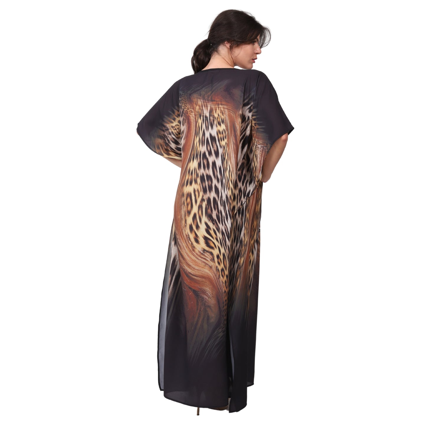 KAFTAN VESTIDO longa BIXUGRILLO estampada Animal colar