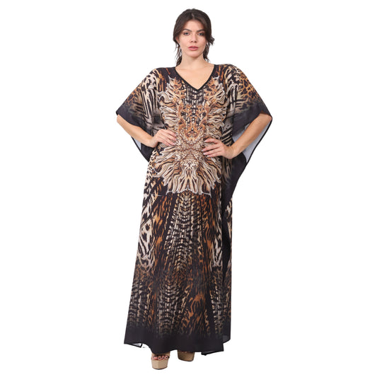 KAFTAN VESTIDO longa BIXUGRILLO estampada Leopardo preto