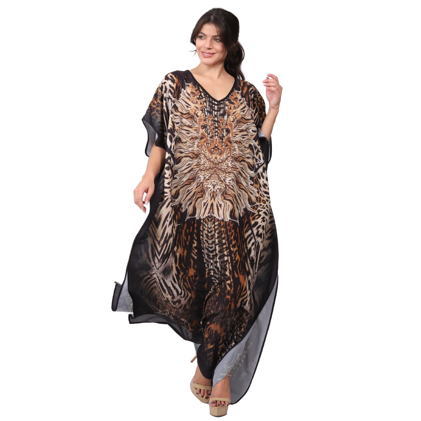 KAFTAN VESTIDO longa BIXUGRILLO estampada Leopardo preto