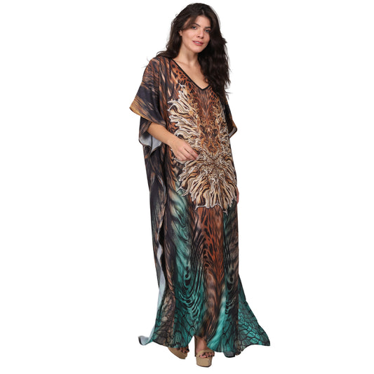 KAFTAN VESTIDO longa BIXUGRILLO estampada Leopardo verde