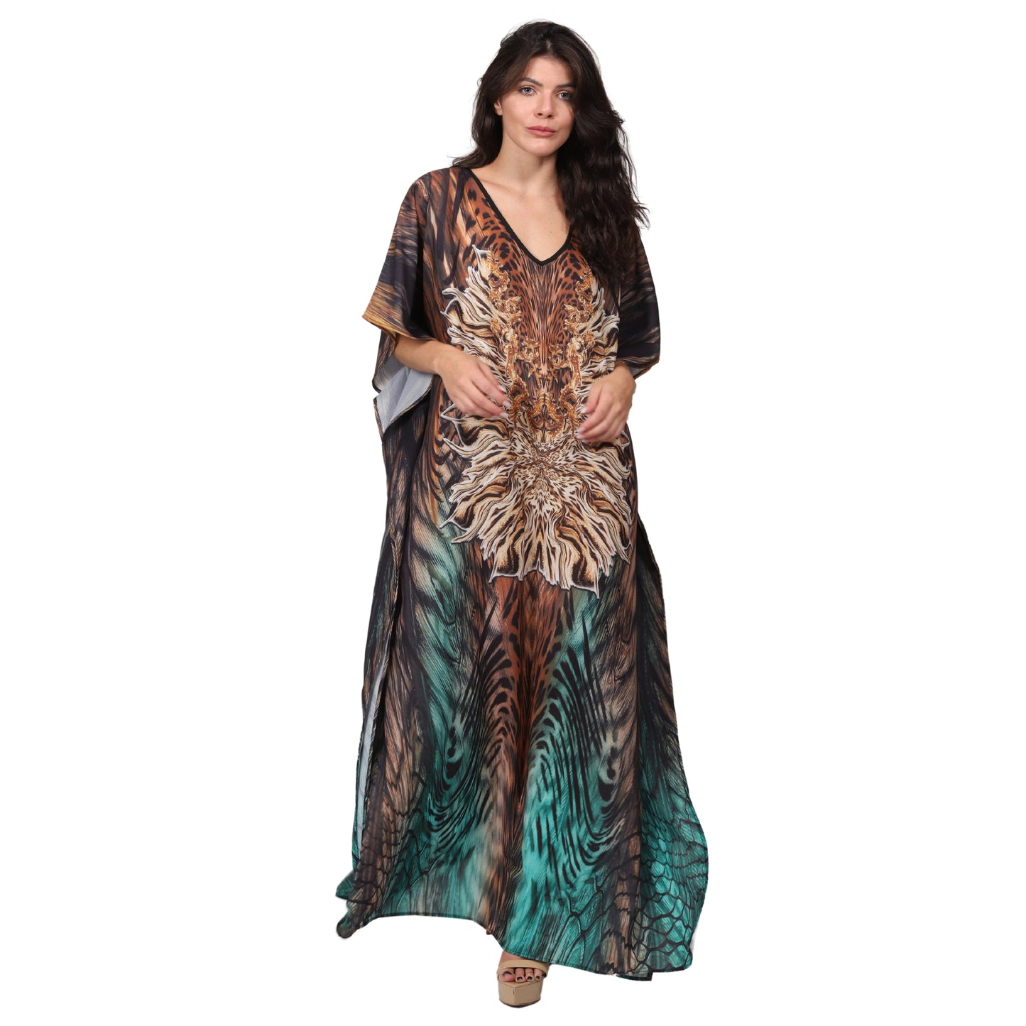 KAFTAN VESTIDO longa BIXUGRILLO estampada Leopardo verde