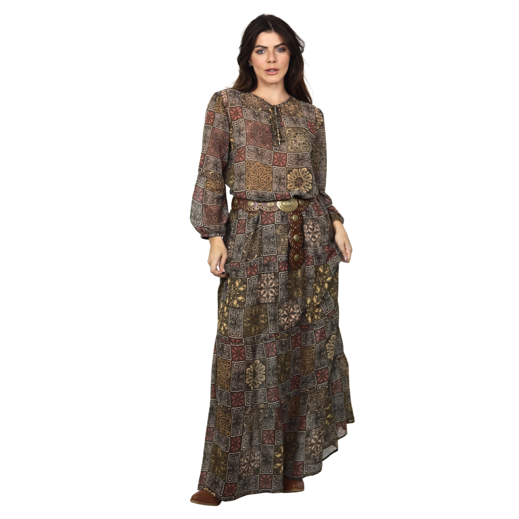 Vestido Longo Bixugrillo estampado quadradinhos mosaico