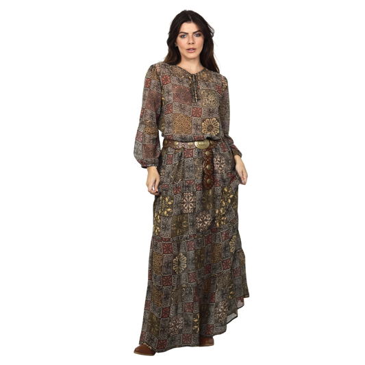 Vestido Longo Bixugrillo estampado quadradinhos mosaico