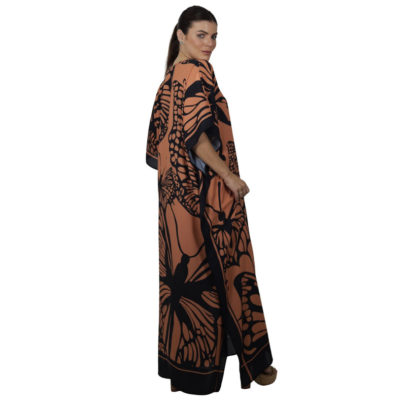Kaftan Longa estampada Bixugrillo Borboleta Preta