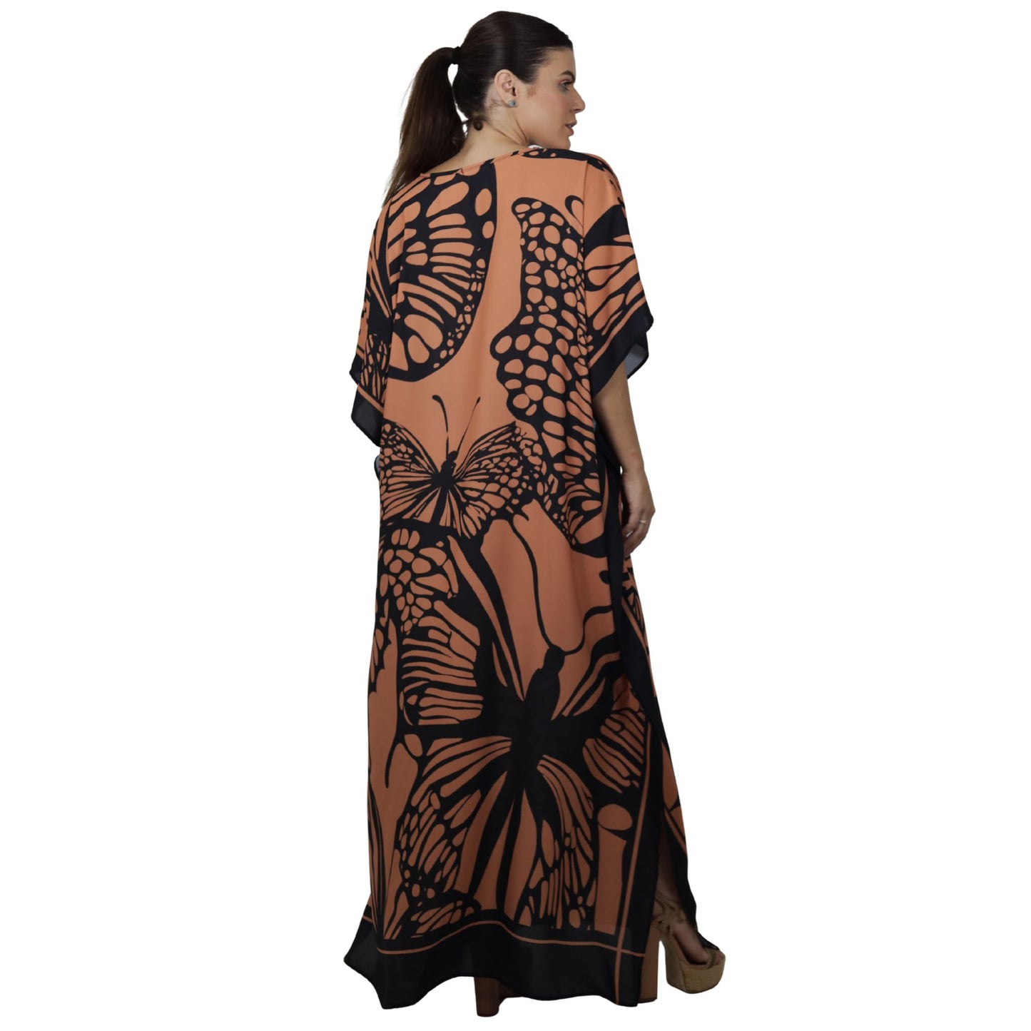 Kaftan Longa estampada Bixugrillo Borboleta Preta