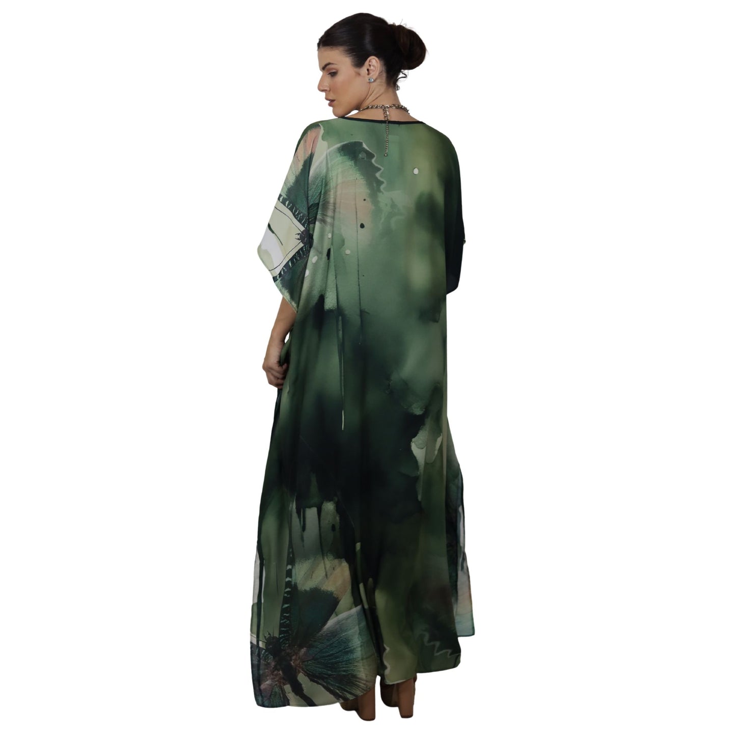 Kaftan Longa estampada Bixugrillo Borboleta Green
