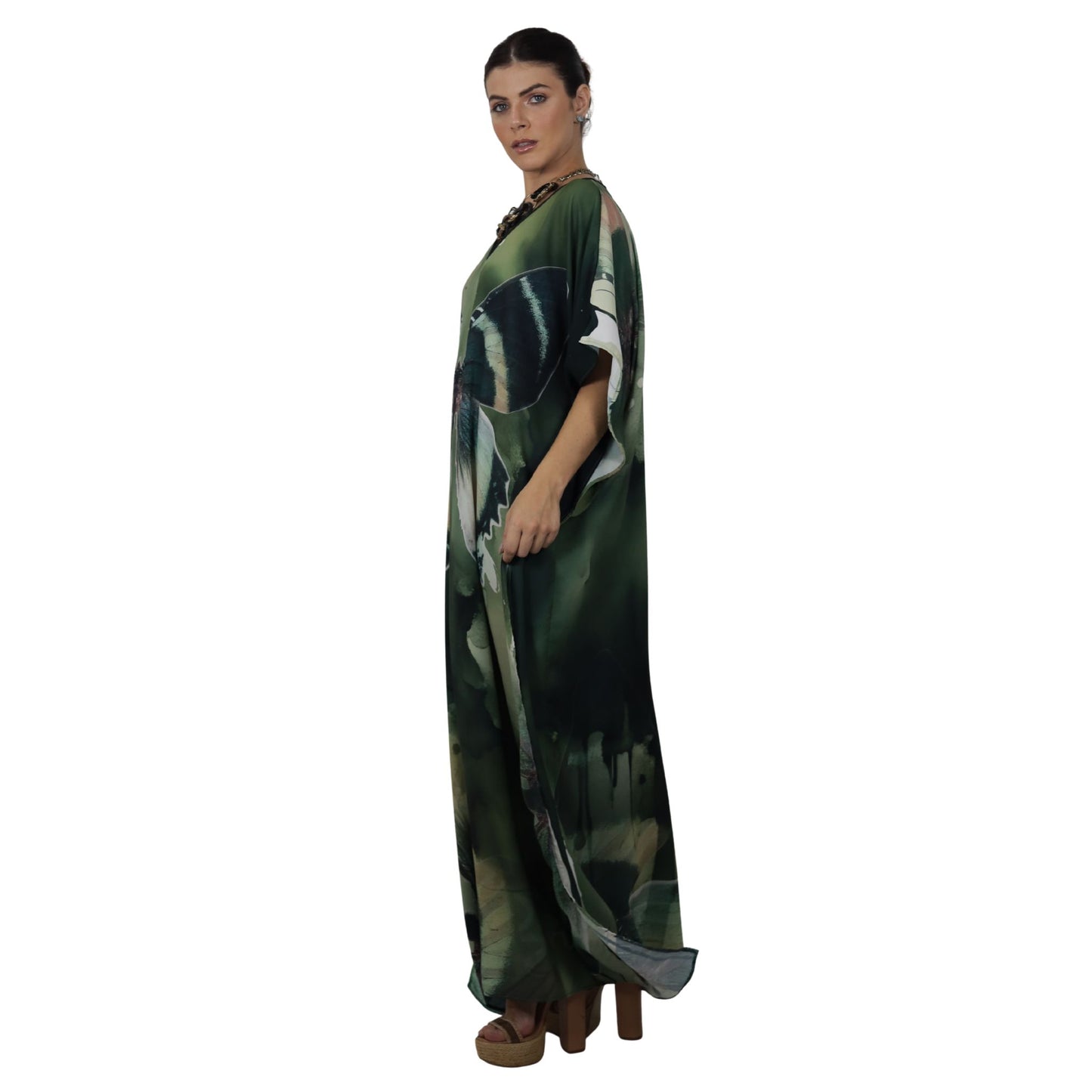 Kaftan Longa estampada Bixugrillo Borboleta Green