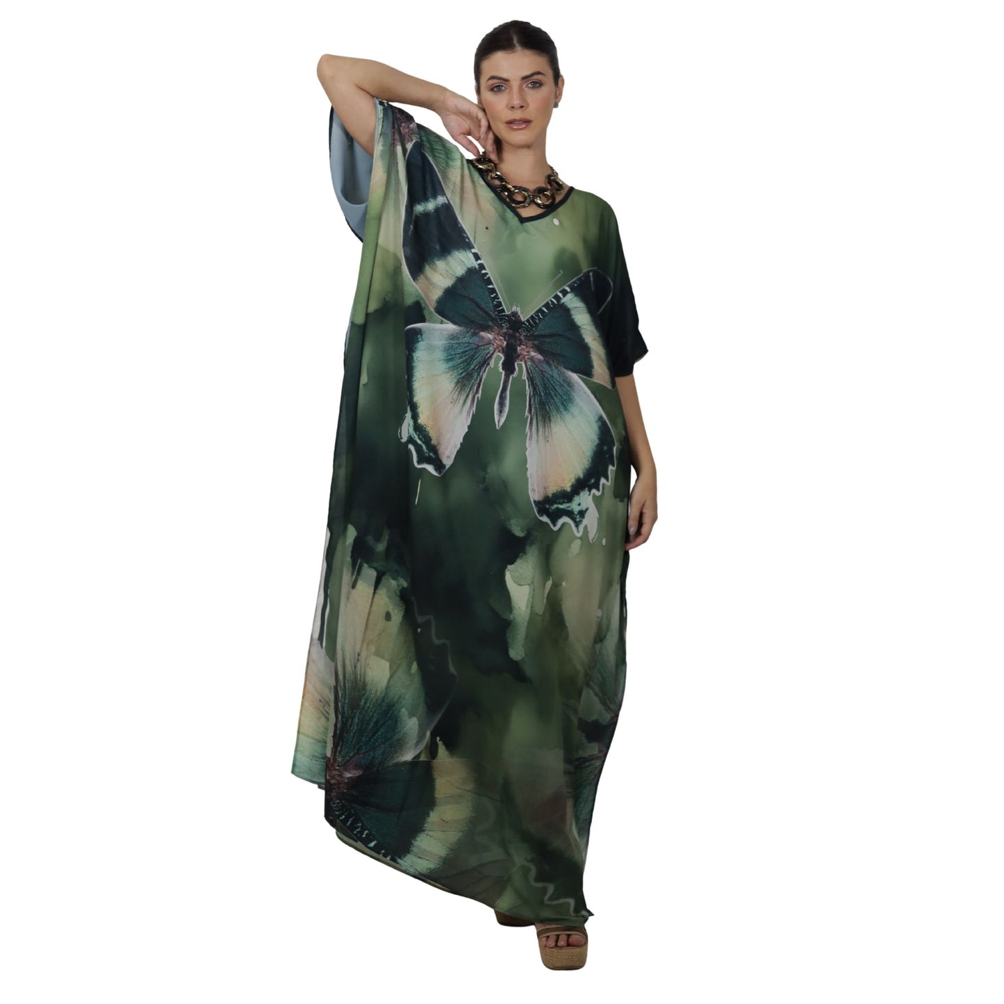 Kaftan Longa estampada Bixugrillo Borboleta Green