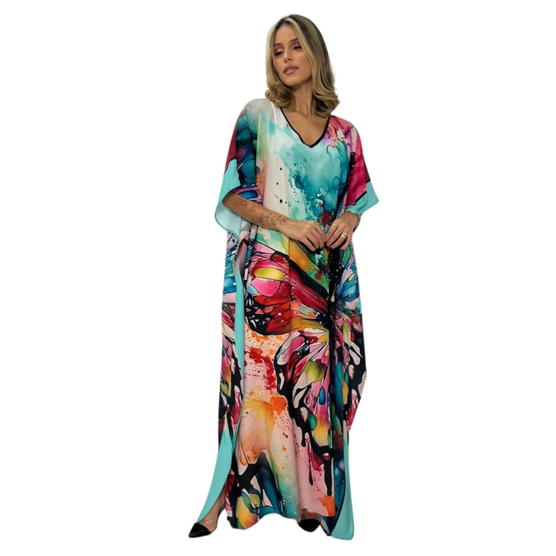 Kaftan vestido longa estampada Borbo aquarela