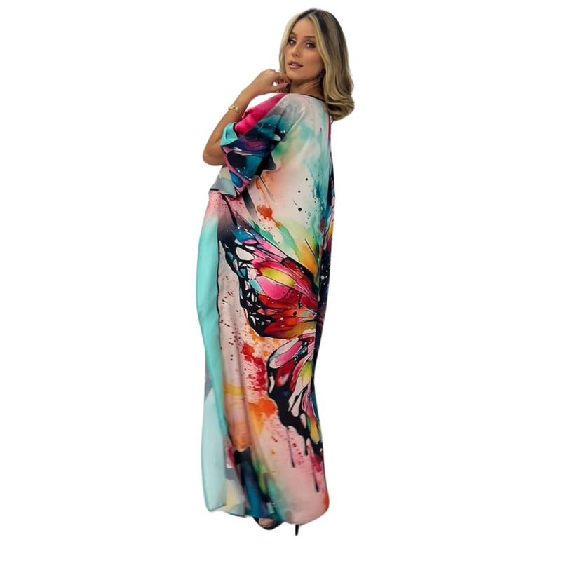 Kaftan vestido longa estampada Borbo aquarela