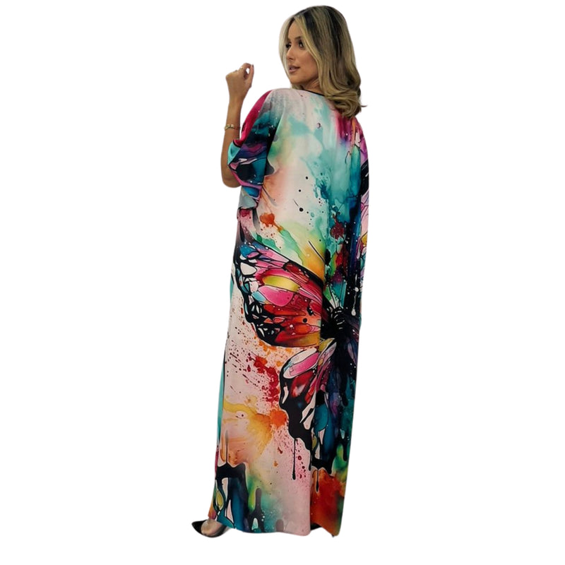 Kaftan vestido longa estampada Borbo aquarela