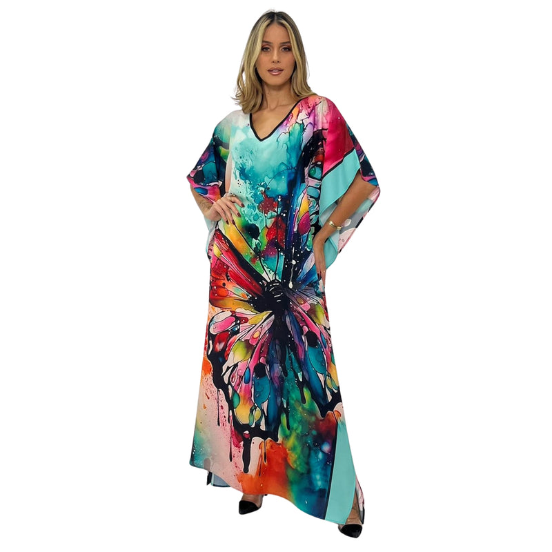 Kaftan vestido longa estampada Borbo aquarela