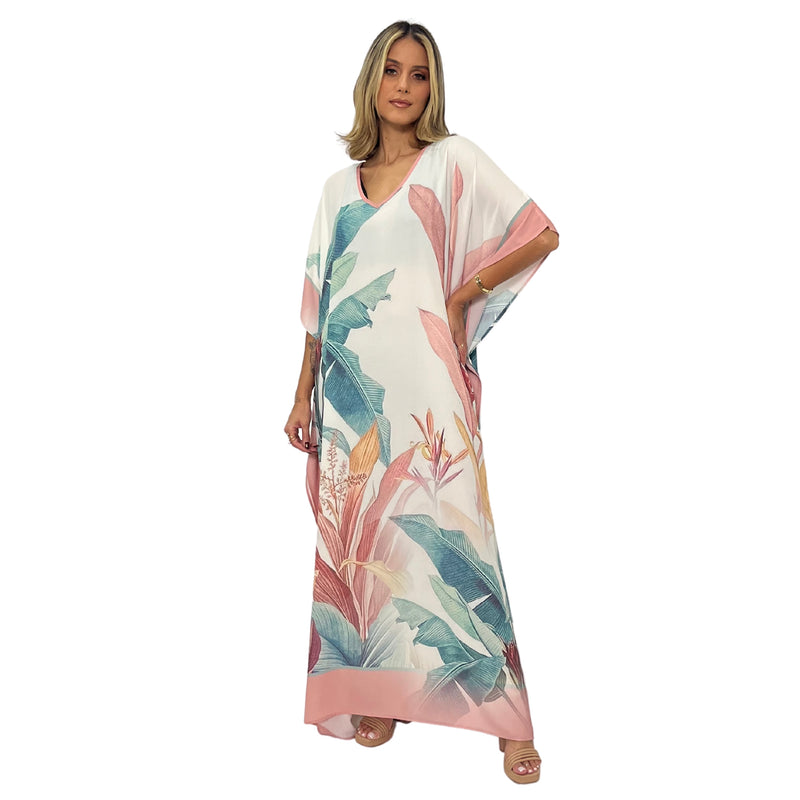 Kaftan vestido longa estampada Botânico