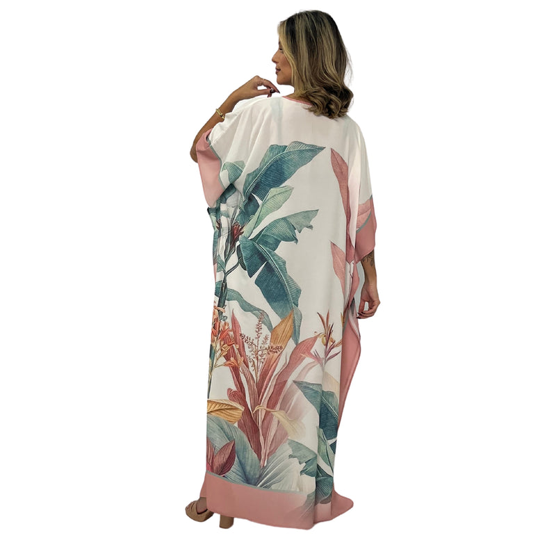 Kaftan vestido longa estampada Botânico