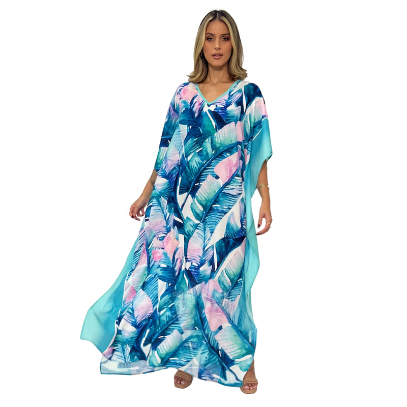 Kaftan Longa estampada Bixugrillo Banana Blue