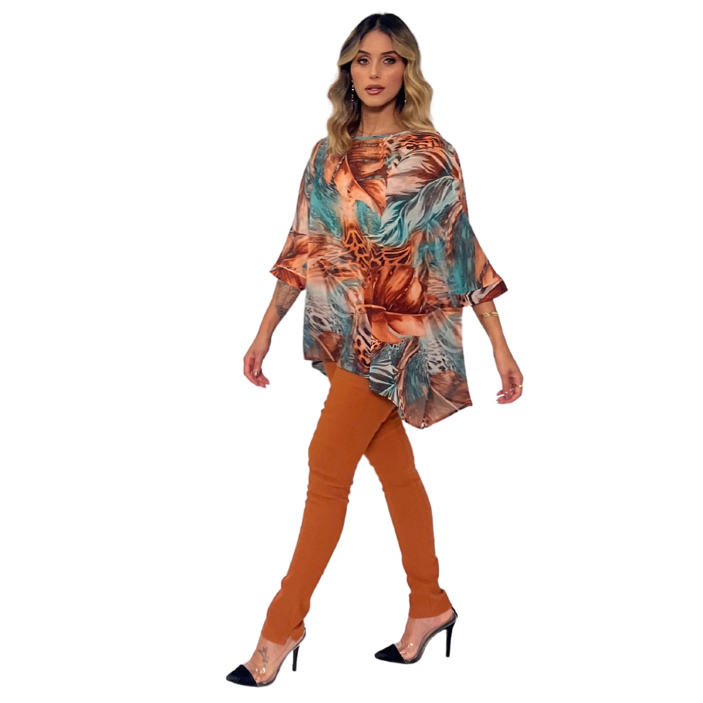 Blusa manga morcego estampada Nambia