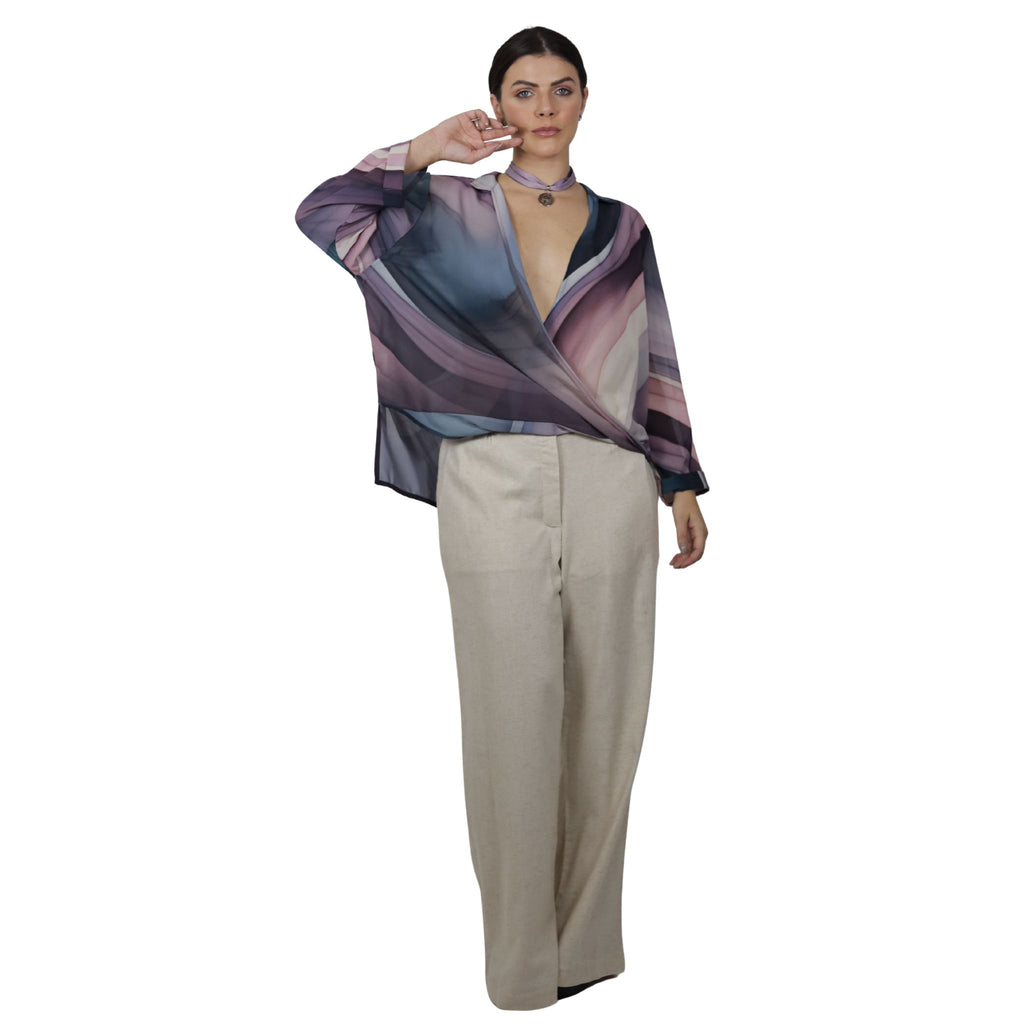 Blusa manga longa trespassada BIXUGRILLO estampada ondas vinho