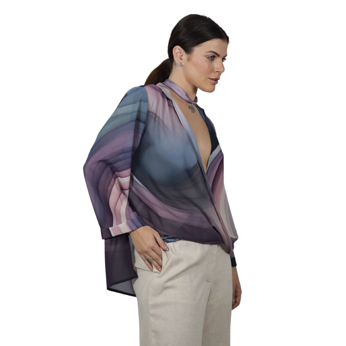 Blusa manga longa trespassada BIXUGRILLO estampada ondas vinho