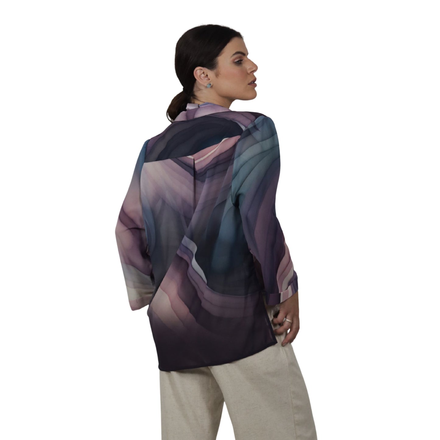 Blusa manga longa trespassada BIXUGRILLO estampada ondas vinho