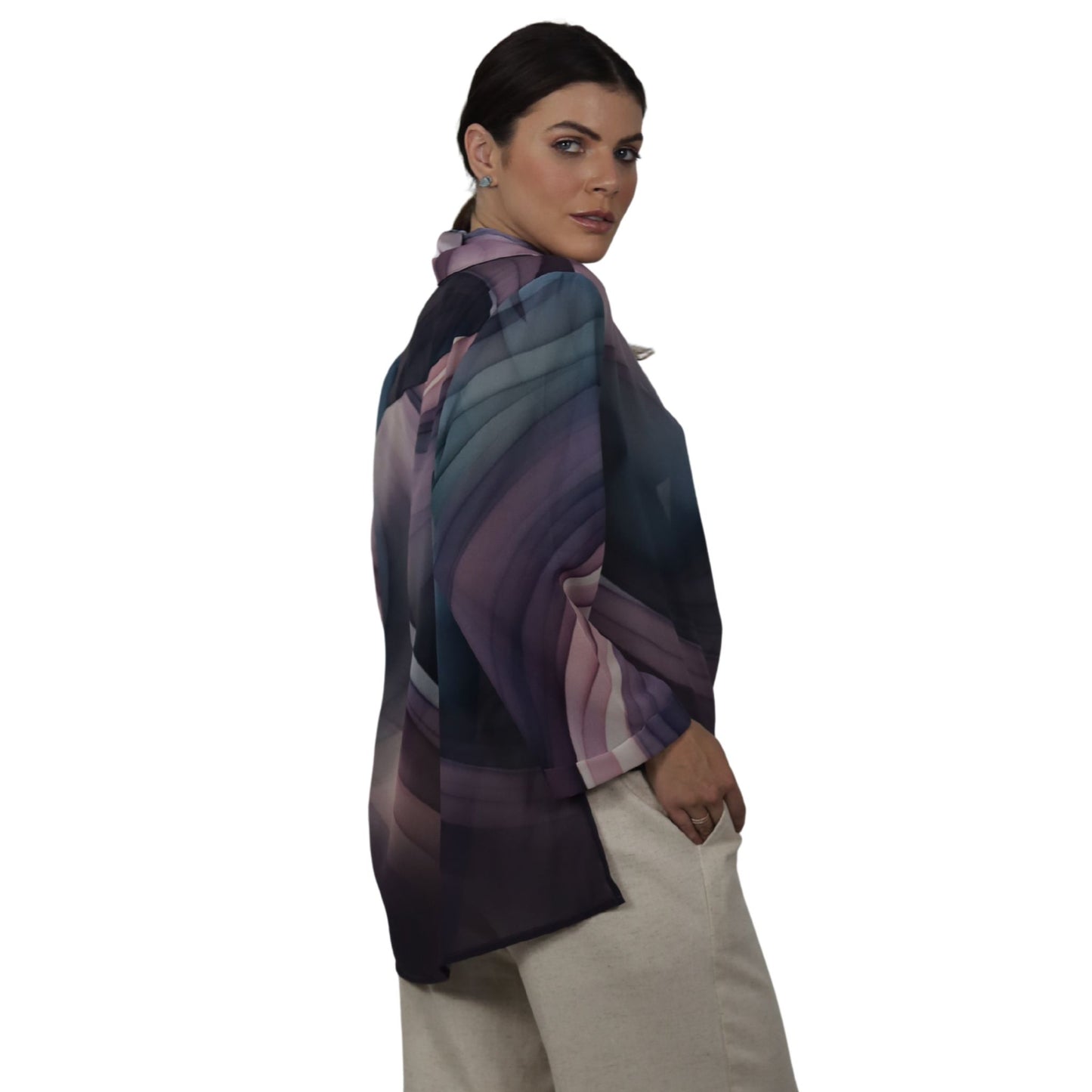 Blusa manga longa trespassada BIXUGRILLO estampada ondas vinho