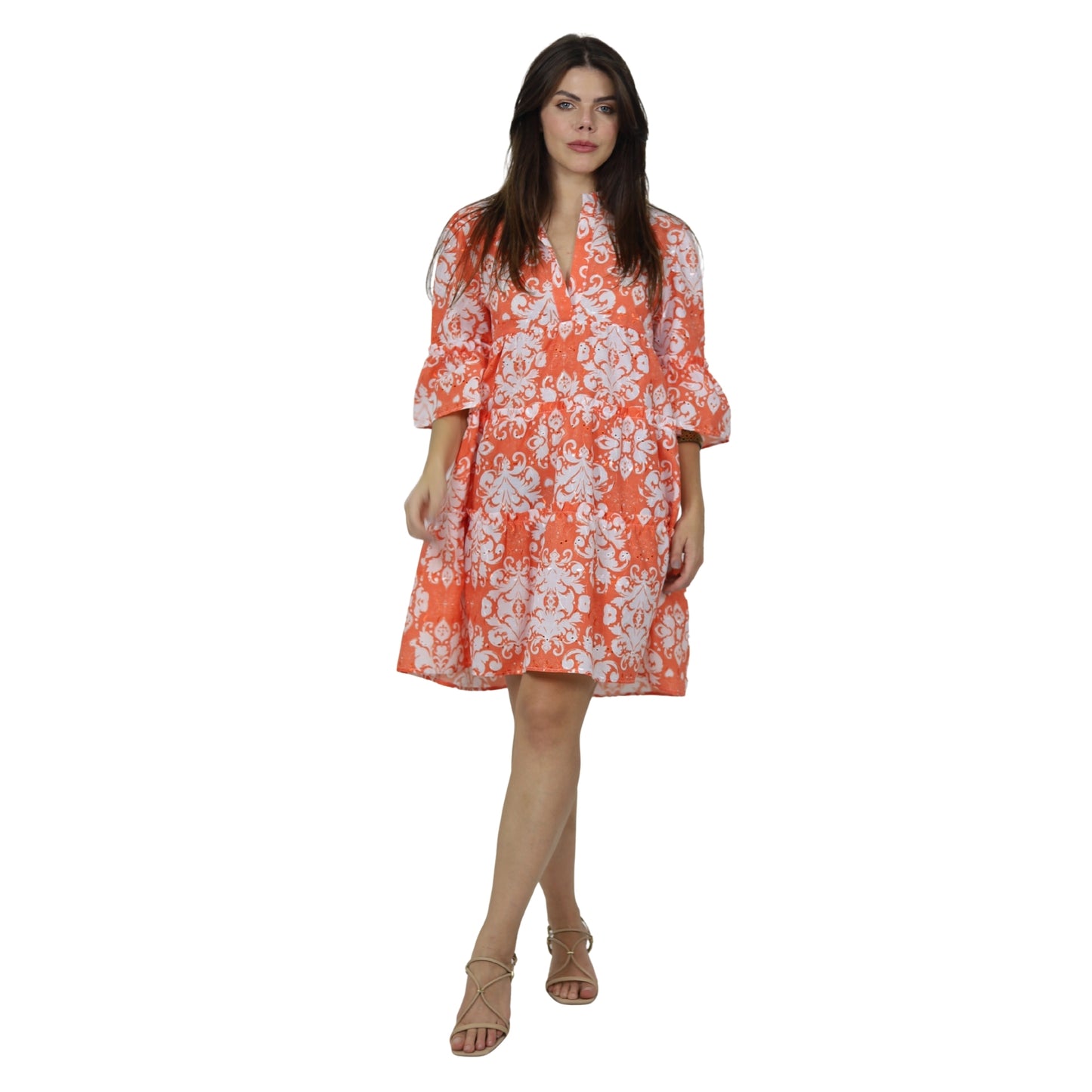 Vestido Curto Laise  Bixugrillo estampado Barrado Laranja