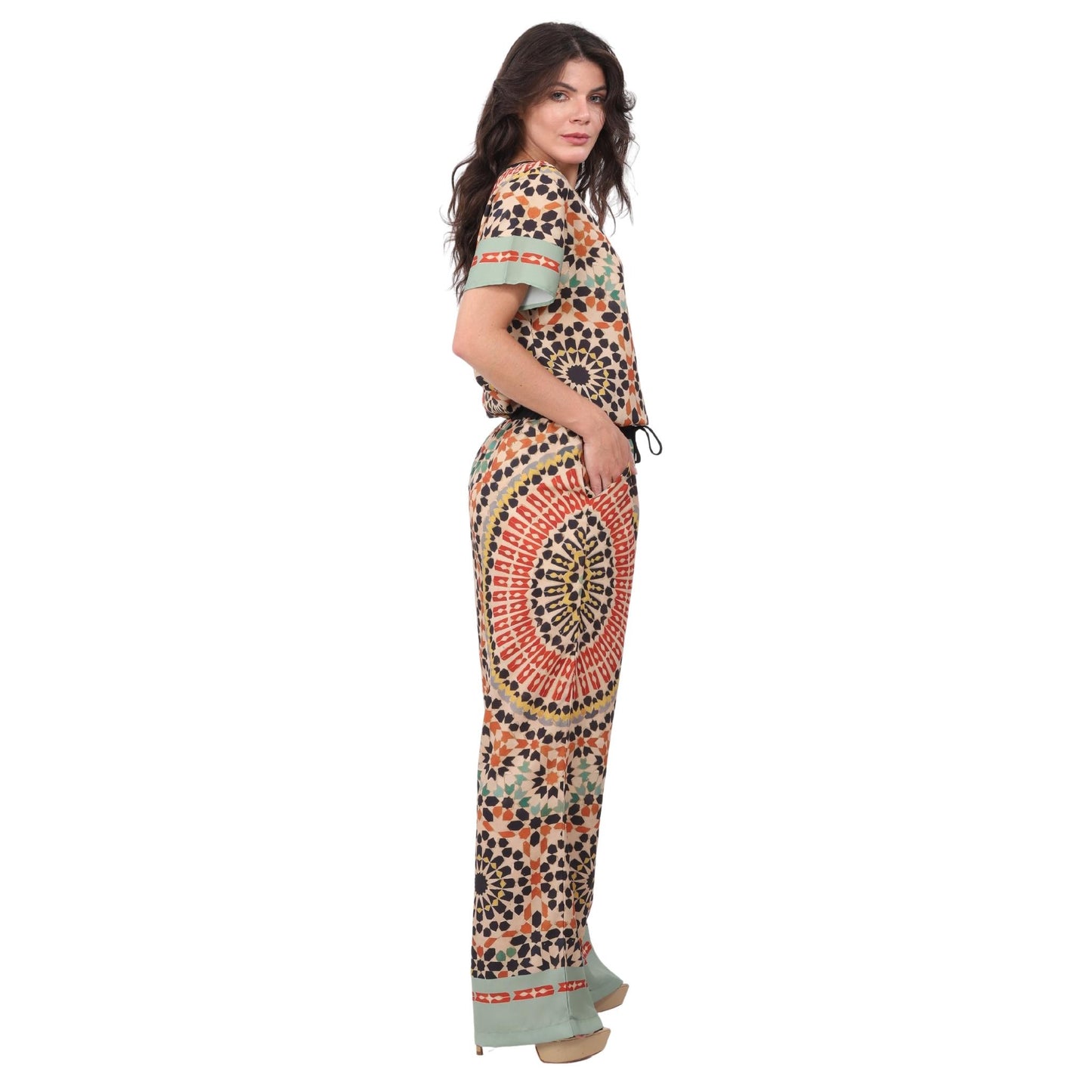 Calça pantalona BIXUGRILLO estampada Mandala