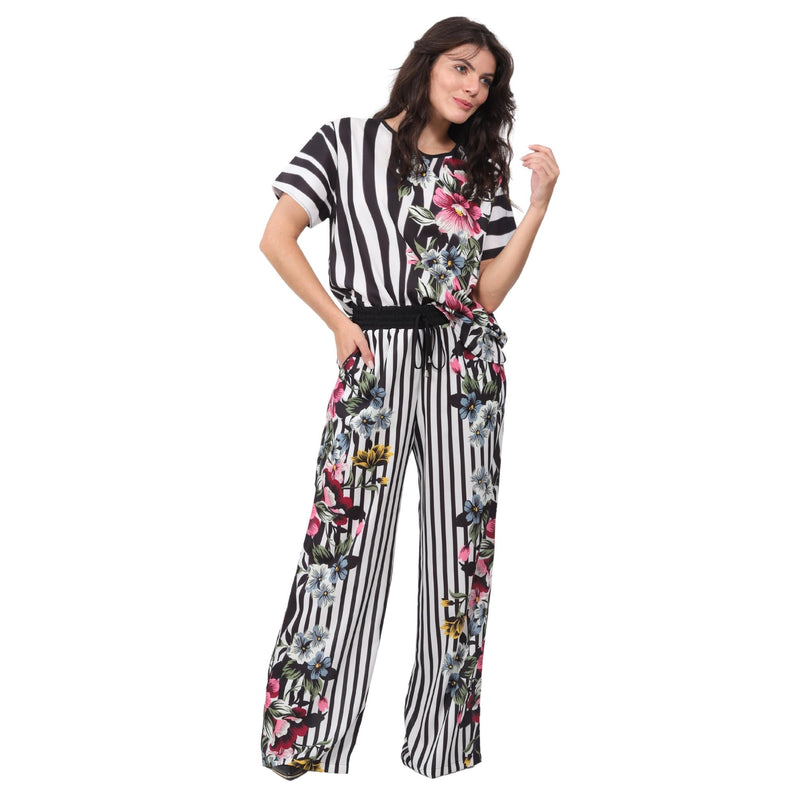 Conjunto Blusa decote "V" e calça pantalona Zebra floral