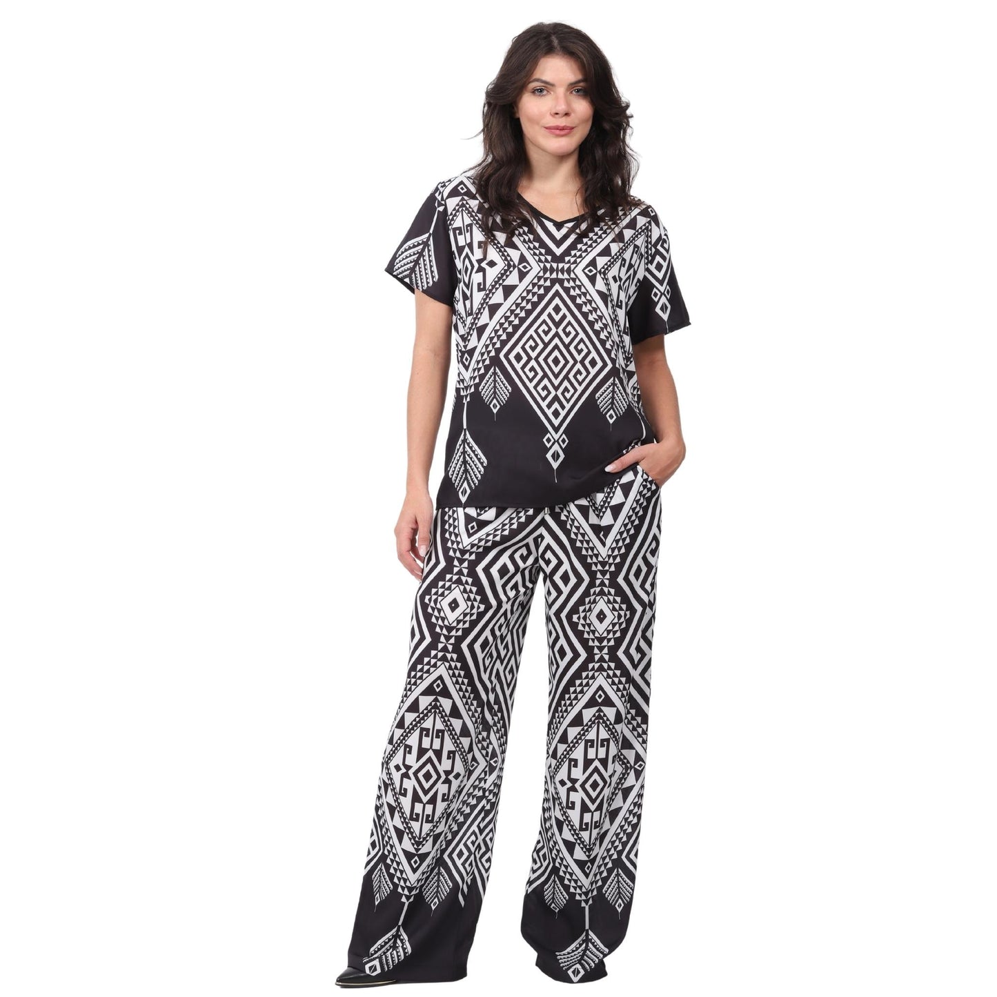 Calça pantalona BIXUGRILLO estampada Tribal P&B