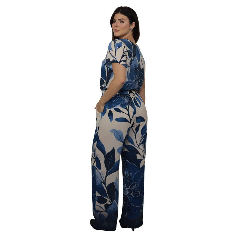 Conjunto Blusa e Pantalona BIXUGRILLO estampada Folhas Azuis