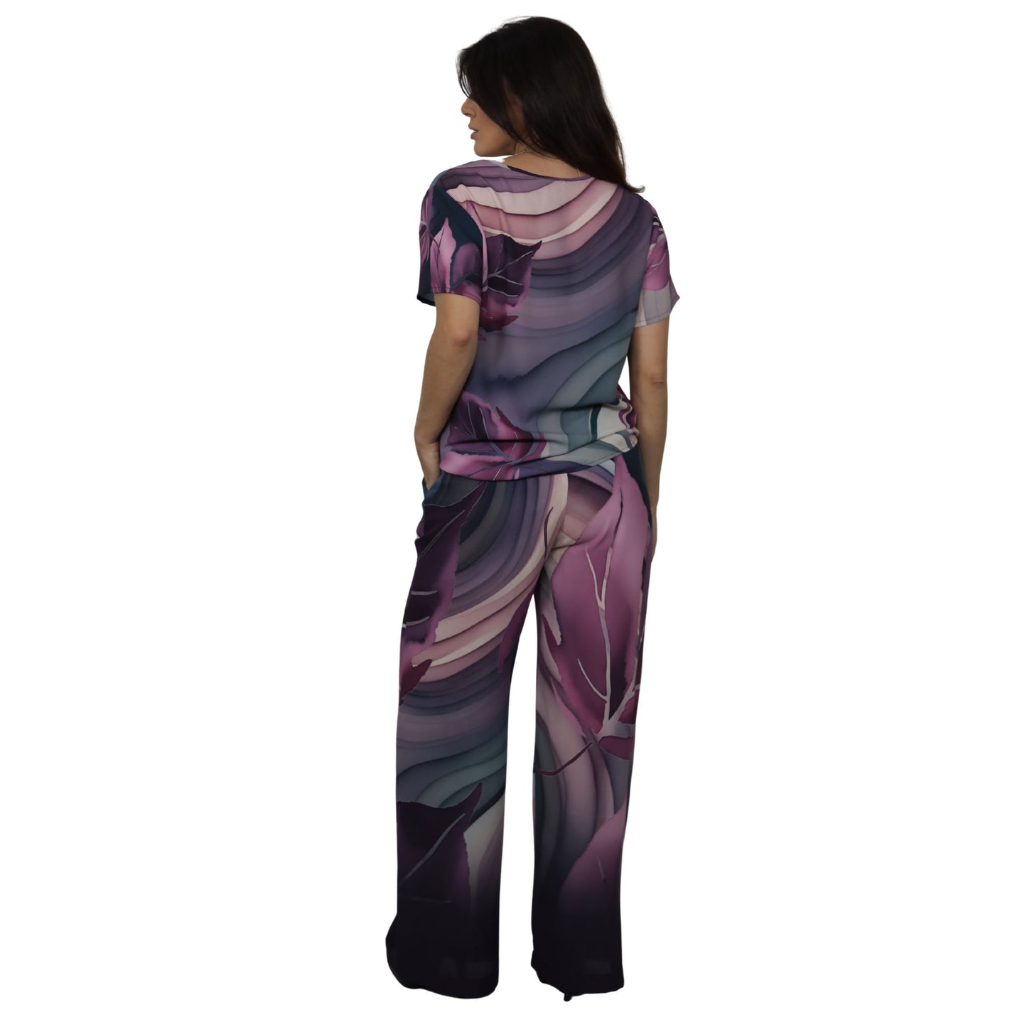 Conjunto Blusa e Pantalona BIXUGRILLO estampada Folhas Vinho