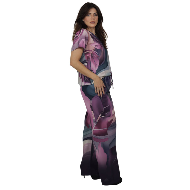 Conjunto Blusa e Pantalona BIXUGRILLO estampada Folhas Vinho