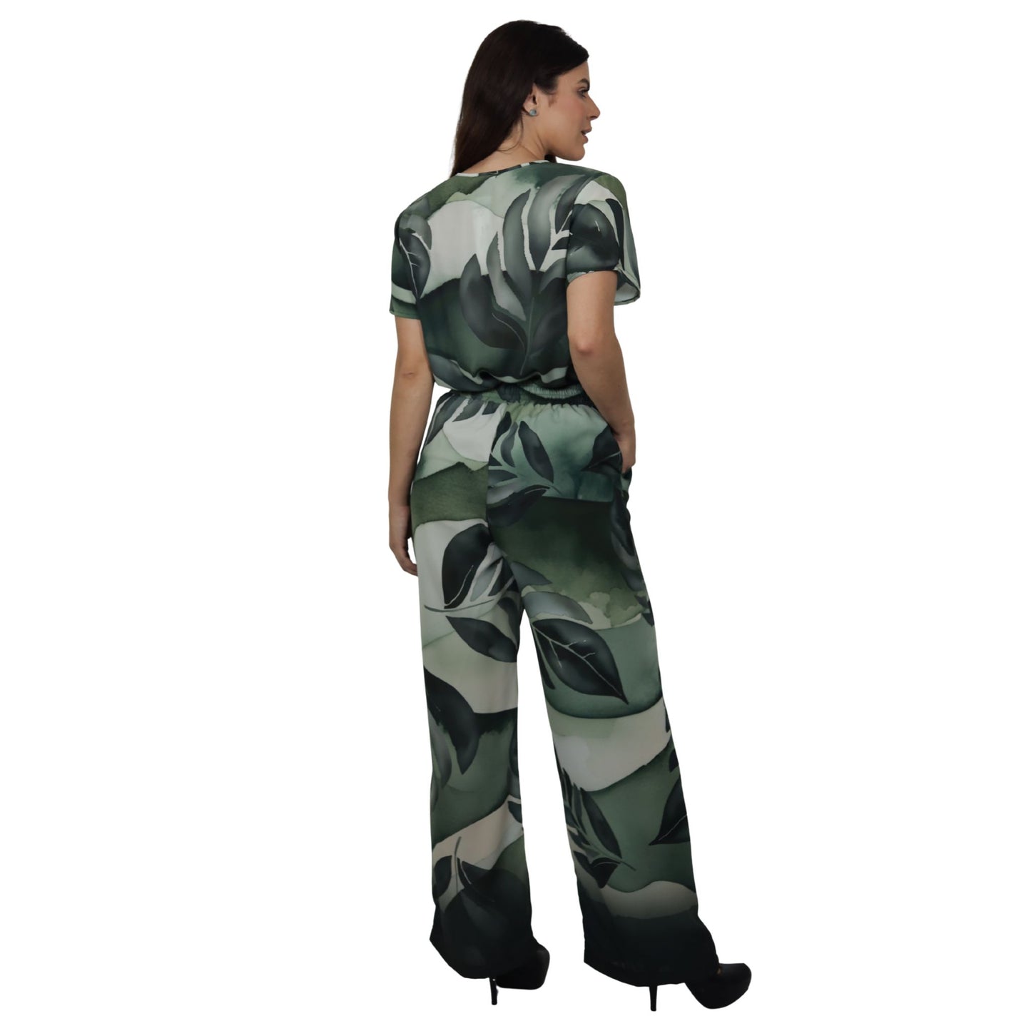 Conjunto Blusa e Pantalona BIXUGRILLO estampada Folhas verdes