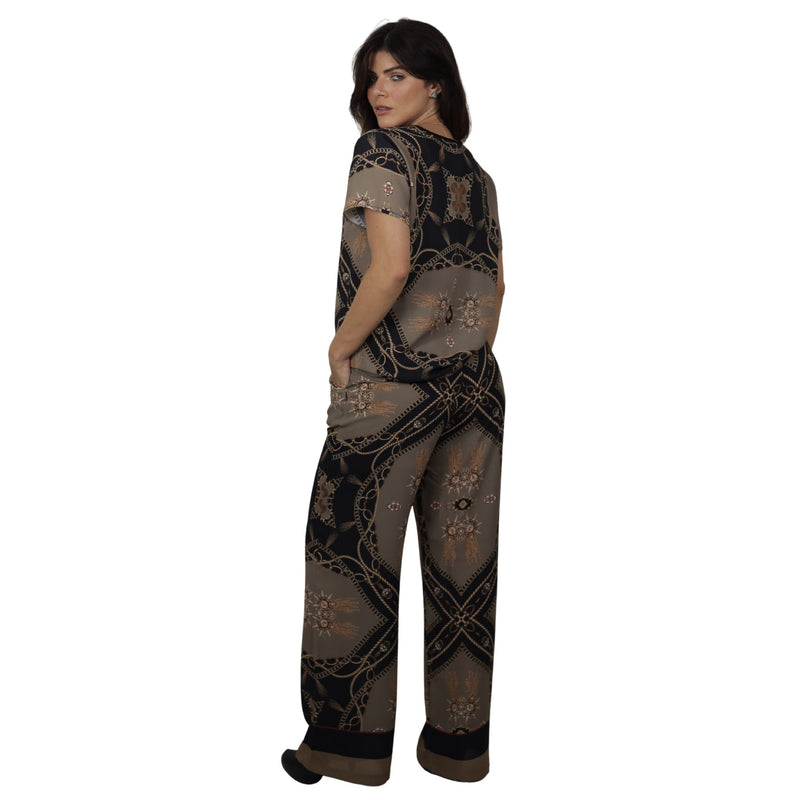 Conjunto Blusa e Pantalona BIXUGRILLO estampada Correntes Marron