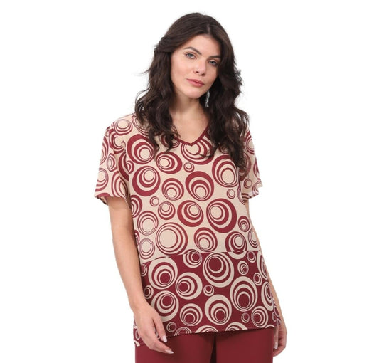 Blusa decote "V" manga curta Argolas vinho