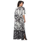 Kaftan vestido longa estampada Coqueiros preto e branco