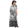 Kaftan vestido longa estampada Coqueiros preto e branco