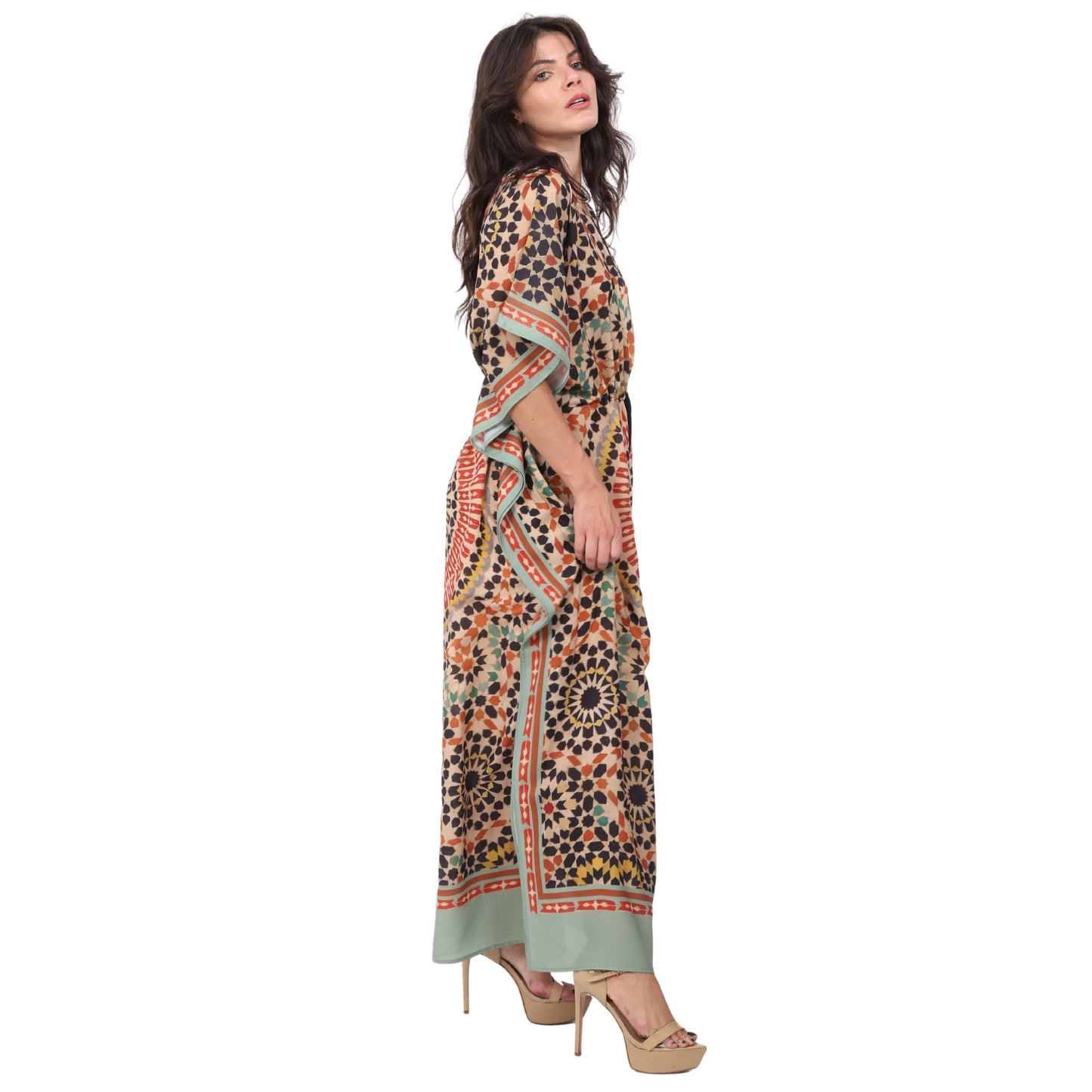 Kaftan Longa com cintura ajustável Mandala