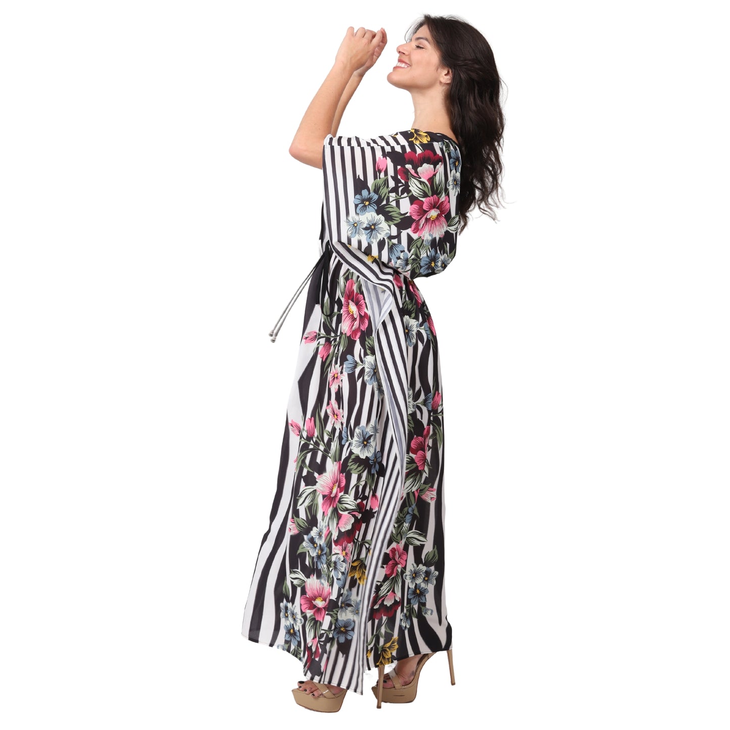 Kaftan Longa com cintura ajustável Zebra Floral