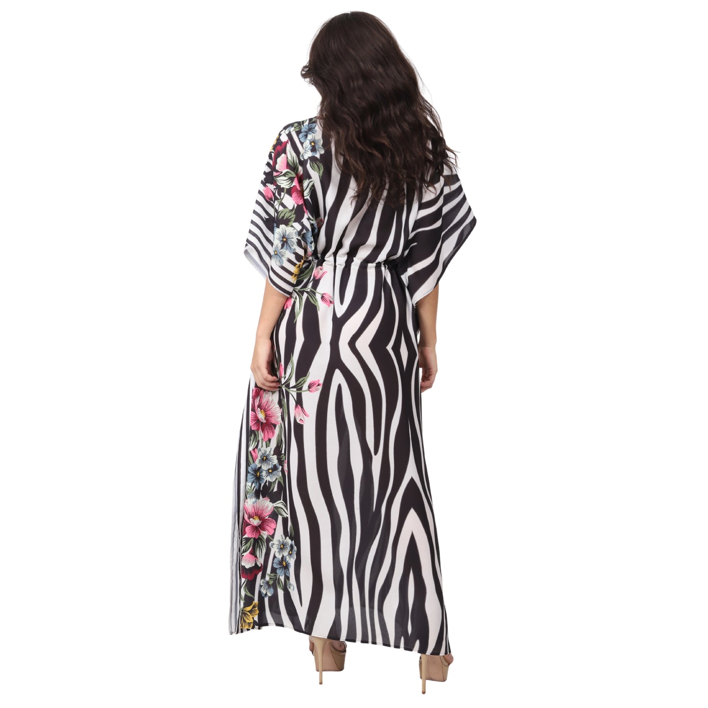 Kaftan Longa com cintura ajustável Zebra Floral