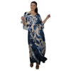 Kaftan Longa com ajunte na cintura, estampada Bixugrillo Folhas Azuis