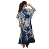 Kaftan Longa com ajunte na cintura, estampada Bixugrillo Folhas Azuis