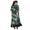 Kaftan Longa com ajunte na cintura, estampada Bixugrillo Folhas Verdes