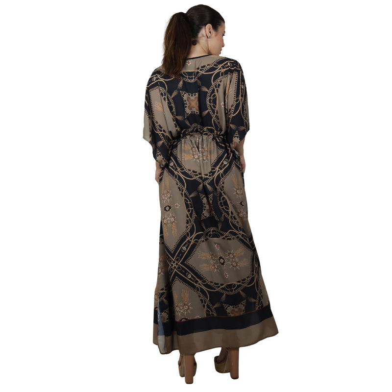 Kaftan Longa com ajunte na cintura, estampada Bixugrillo Correntes Marron