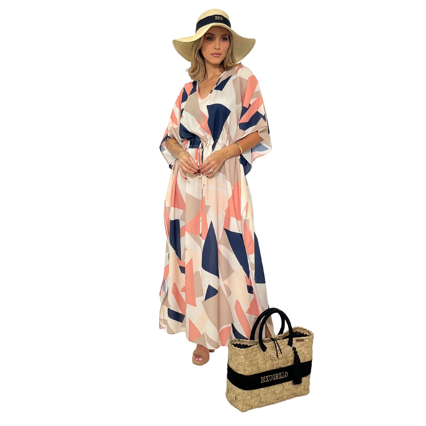 Kaftan Longa estampada Bixugrillo Geométrico