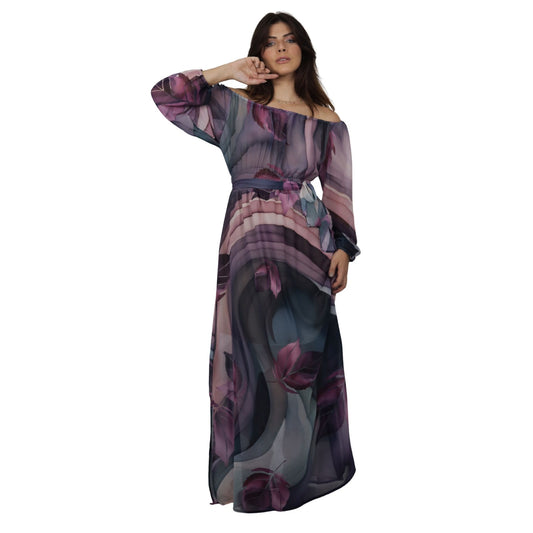 Vestido Longo Boho Chic BixugriLLO estampado Ondas roxeadas