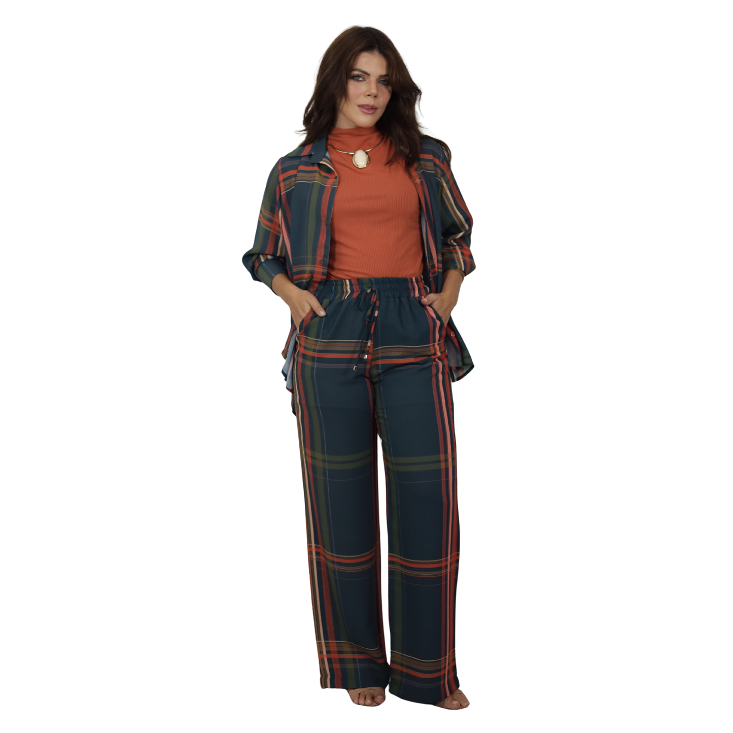 Conjunto 3pçs Camisão, Regata e Pantalona BIXUGRILLO estampado Xadrez Escocês